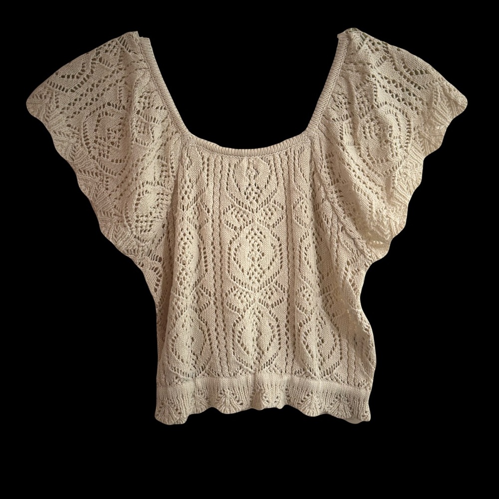 Cream Knit Set Blouse and Skirt